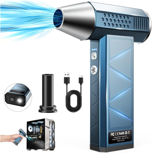 Compressed Air Duster, 380000RPM Powerful Electric Air Duster with LED Light, 4-Gear Rechargeable Mini Blower with Brushless Motor, Jet Dry Blower for Computer, Keyboard, Home, Car, Outdoor