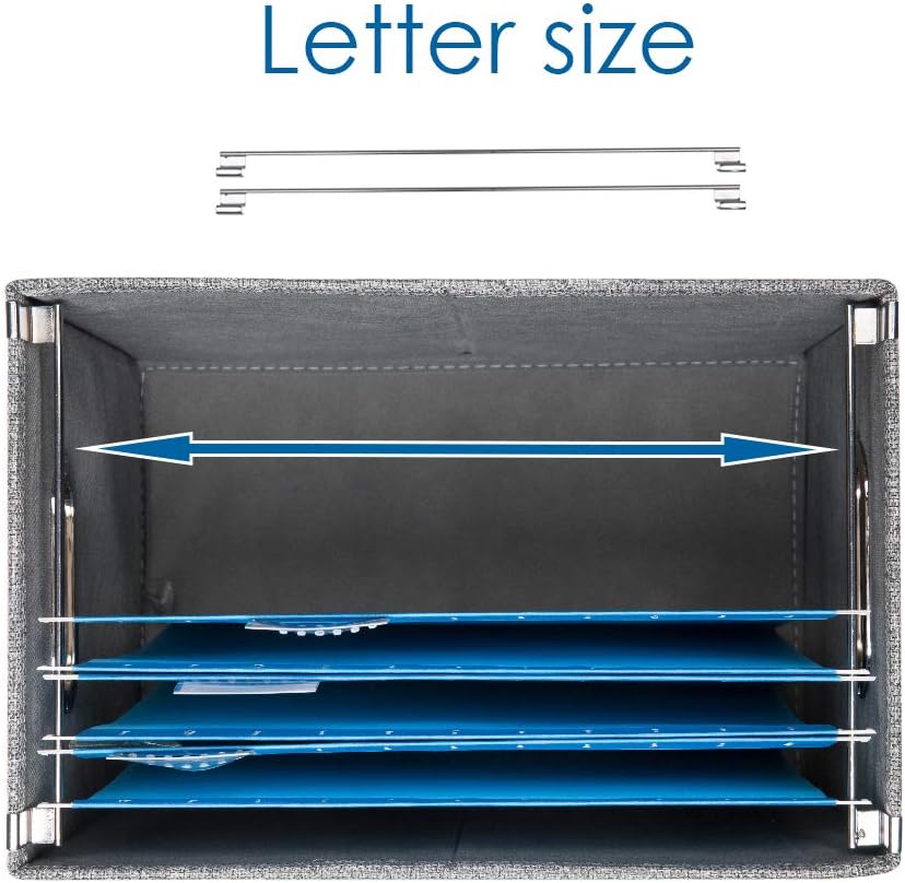 PRANDOM File Organizer Box - Set of 2 Collapsible Decorative Linen Filing Storage Hanging File Folders with Lids Office Cabinet Letter Size Grey (14x9.3x10.8 inch)