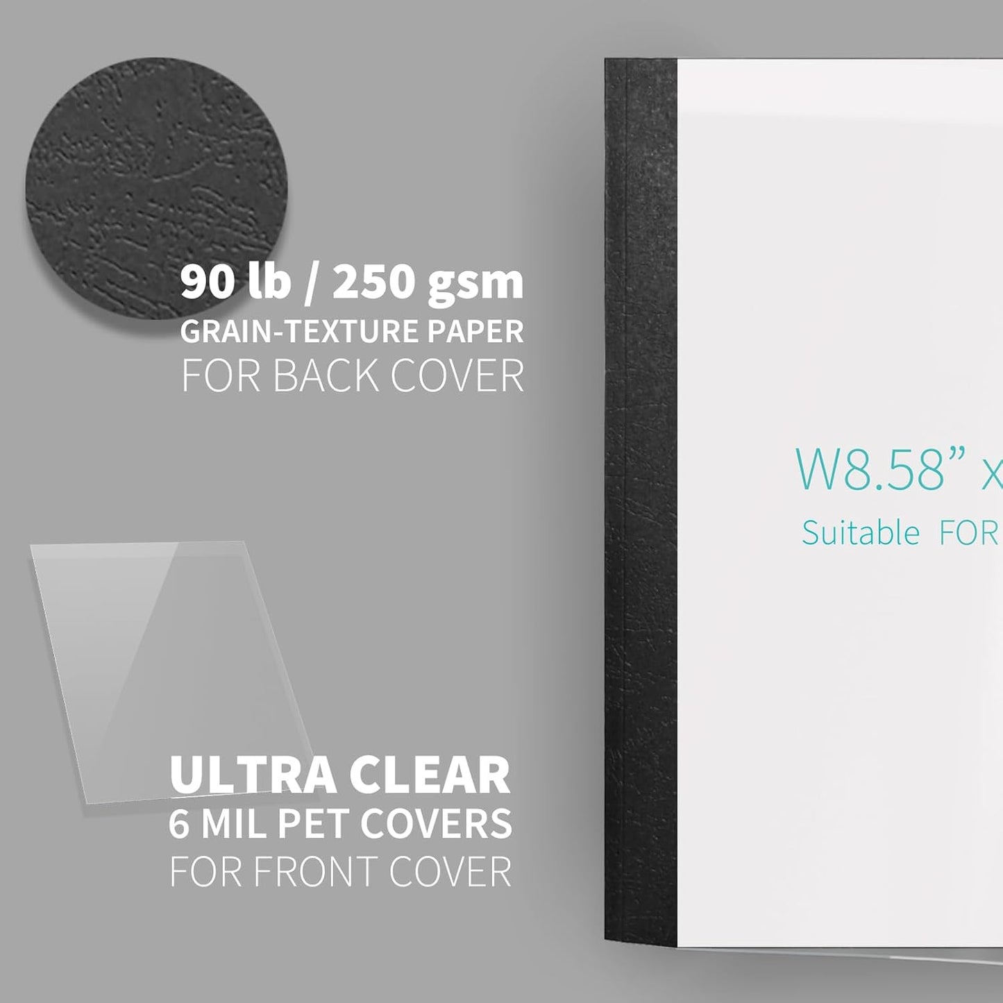 Binditek 10 Pack Thermal Binding Presentation Covers, 3/4 Inch Spine, Holds 160 Sheets, Ultra Clear Front Cover, Black Paper Back Cover, Letter Size, for Students and Coworkers