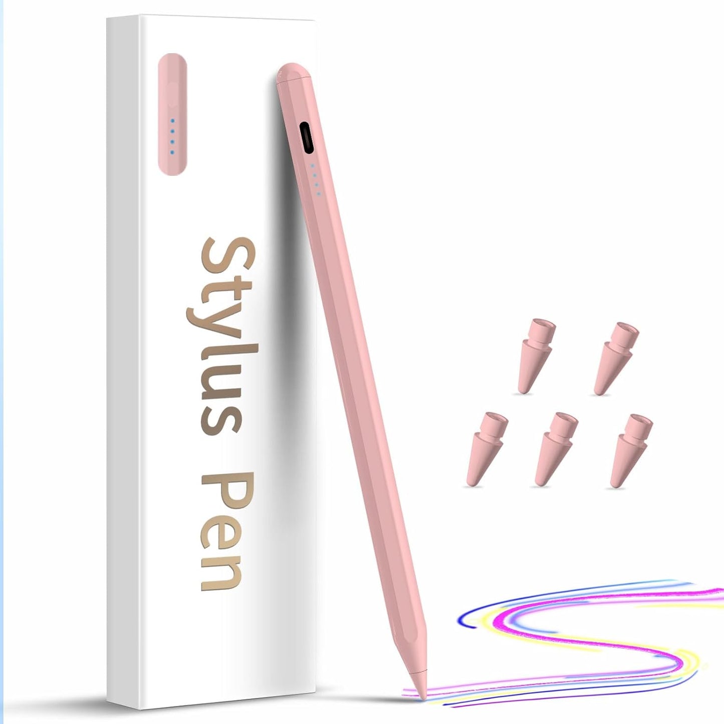 Stylus Pen for iPad,(2018-2025) Fast Charge with Tilt Sensitivity & Palm Rejection iPad Pro 11"/12.9", iPad mini 5/6, iPad Air 3/4/5, 6/7/8/9/10 (PK)