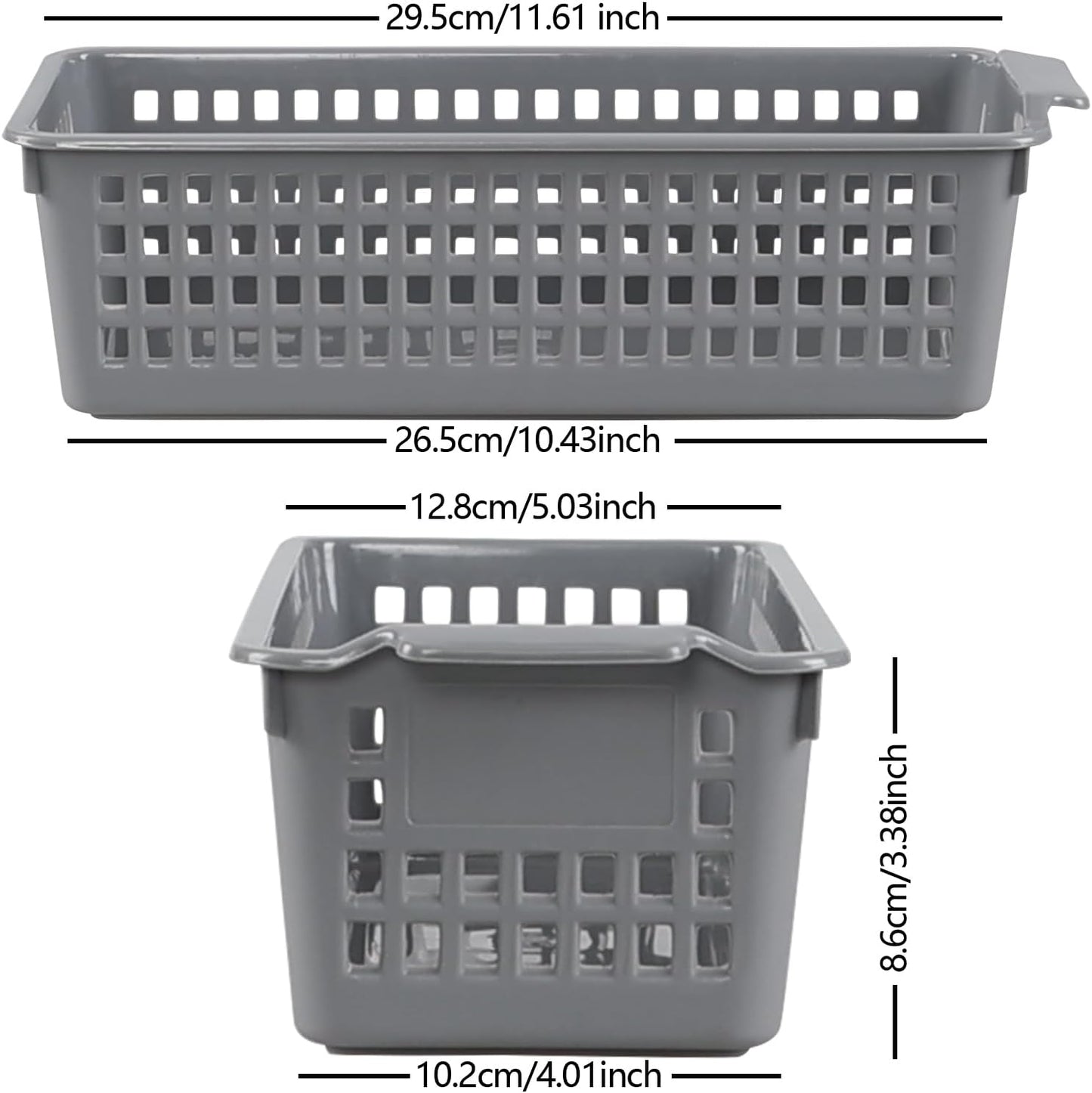 6 Packs Slim Plastic Storage Trays Baskets,Pencil Organizer 11.61" x 5.03", Grey