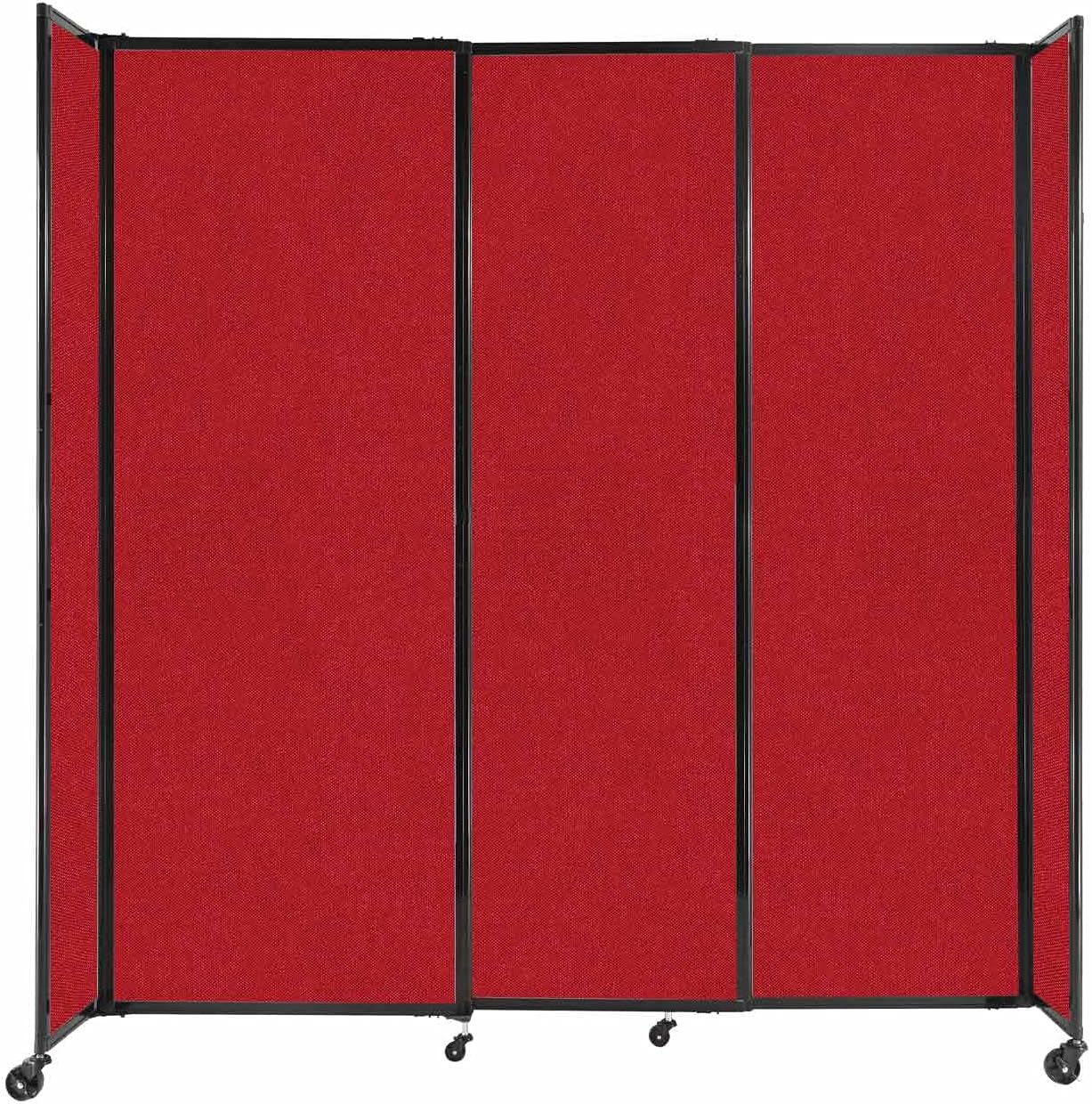 Versare Straightwall Sliding Portable Wall Partition | Freestanding Office Dividers | Locking Wheels | Temporary Room Separator | 7'2'' Wide x 7'6'' Tall Red Fabric Panels