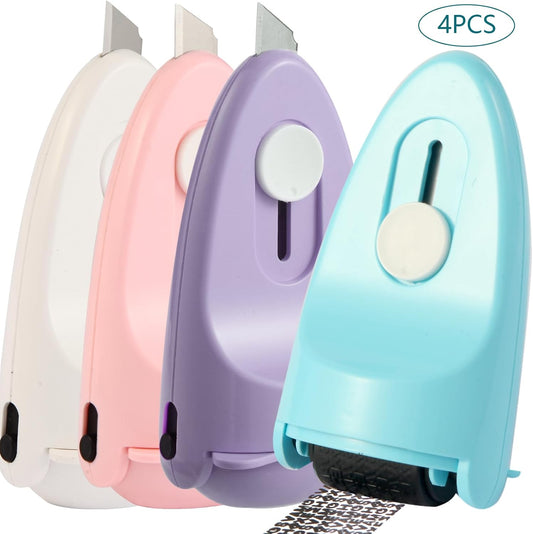 Identity Theft Protection Security Roller Stamp 4PCs- Guard Your ID Blackout With Built-in Cutter, Flip Cover, Ink Refilled Design, Confidential Privacy Safeguard Wide for Document, Mail (WH/PK/BU/PU)