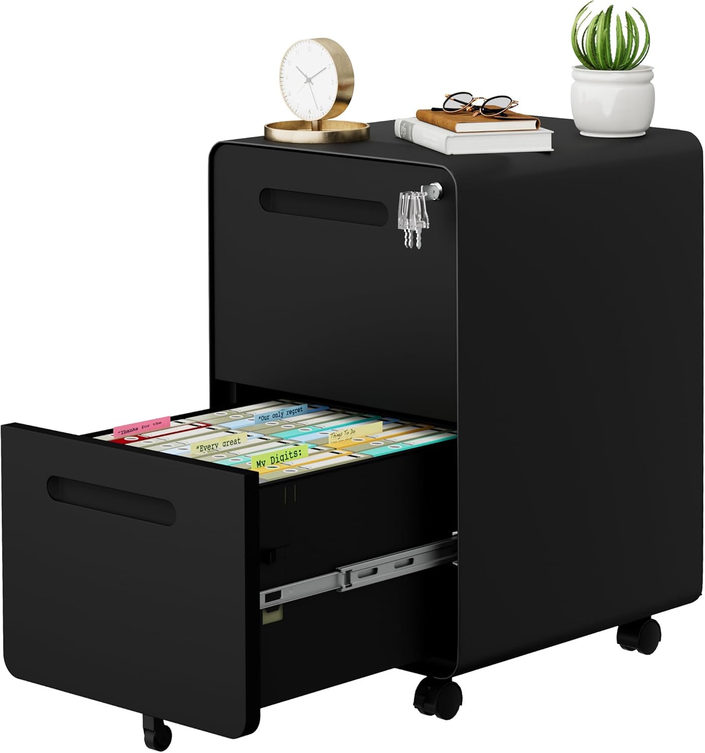 2 Drawer File Cabinet with Lock and 4 Keys, Mobile Metal Filing Cabinet, File Cabinets for Home Office, Under Desk, Pre-Assembly, File Drawer, Letter/Legal/A4 Hanging File Folders