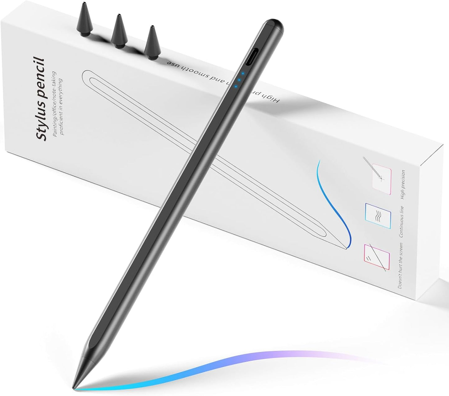 Stylus Pen for iPad, Fast Charging Pencil for Apple iPad with Palm Rejection, Tilt Sensitivity, Work for iPad Air 3/4/5/M2, iPad Mini 5/6, iPad 6-10, iPad Pro 11"/12.9"/M4, Black