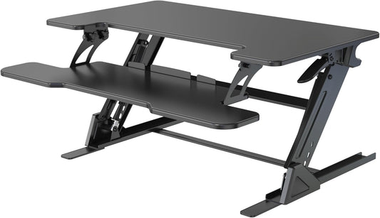 Standing Desk Converter 32 x 24 Inches - Height Adjustable Sit to Stand Riser with Keyboard Tray, Ergonomic Workstation for Home Office, Black