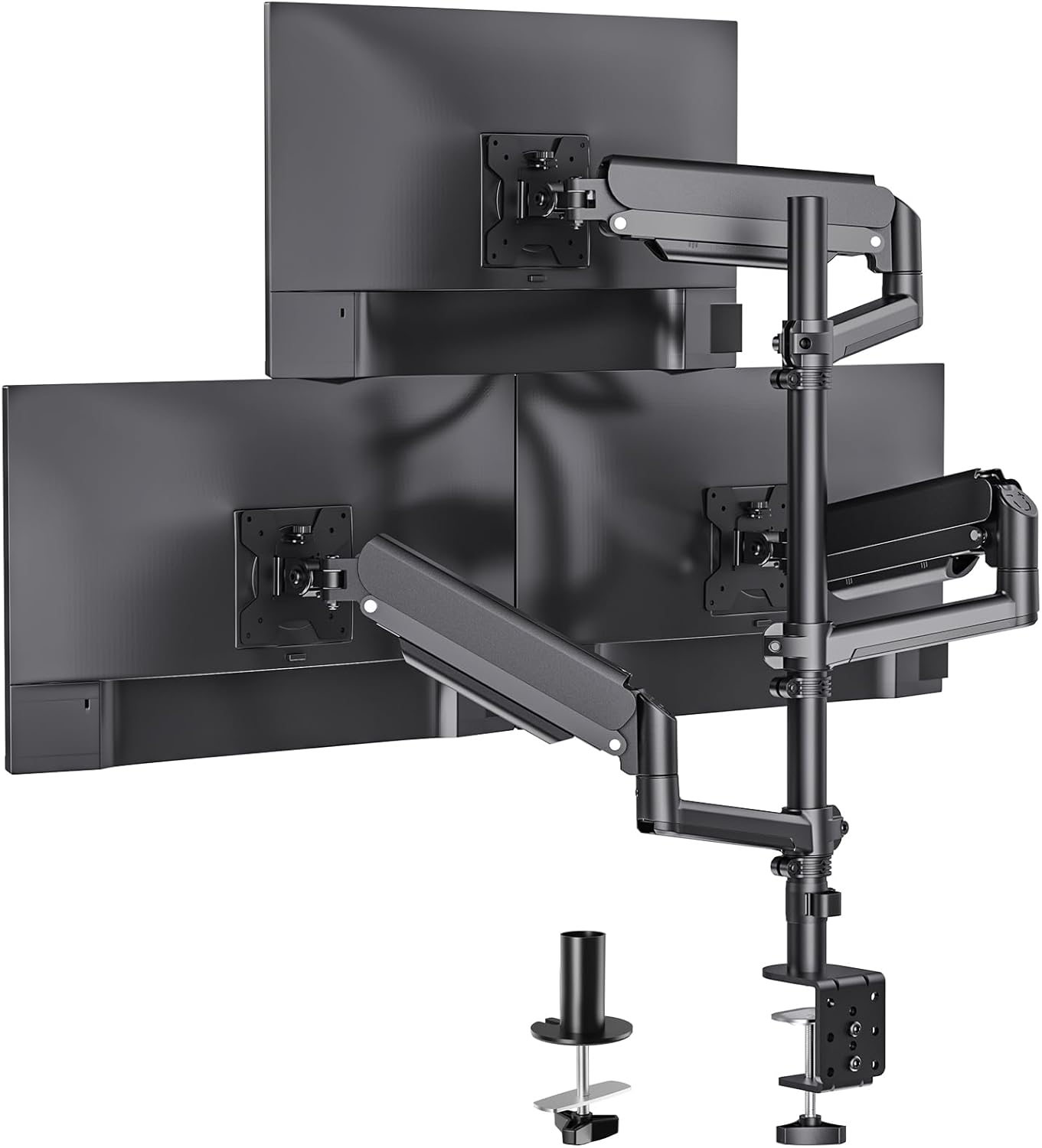 WALI Triple Monitor Mount for 17-32 Inch Screens, Full Adjustable 3 Monitors Desk Mount with Clamp & Grommet Base, Gas Spring Monitor Arm, up to 19.8lbs Each, VESA 75x75 100x100 mm (GSDM003XL), Black