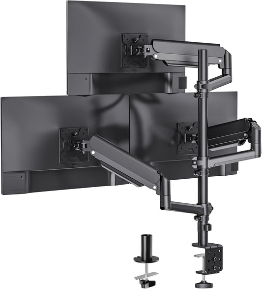 WALI Triple Monitor Mount for 17-32 Inch Screens, Full Adjustable 3 Monitors Desk Mount with Clamp & Grommet Base, Gas Spring Monitor Arm, up to 19.8lbs Each, VESA 75x75 100x100 mm (GSDM003XL), Black