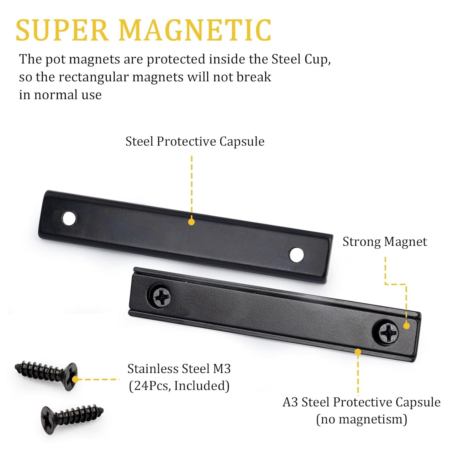Rectangular Pot Magnets Heavy Duty with Countersunk Hole, Strong Neodymium Industrial Strength Rare Earth Magnets with Screws (12P, Black)