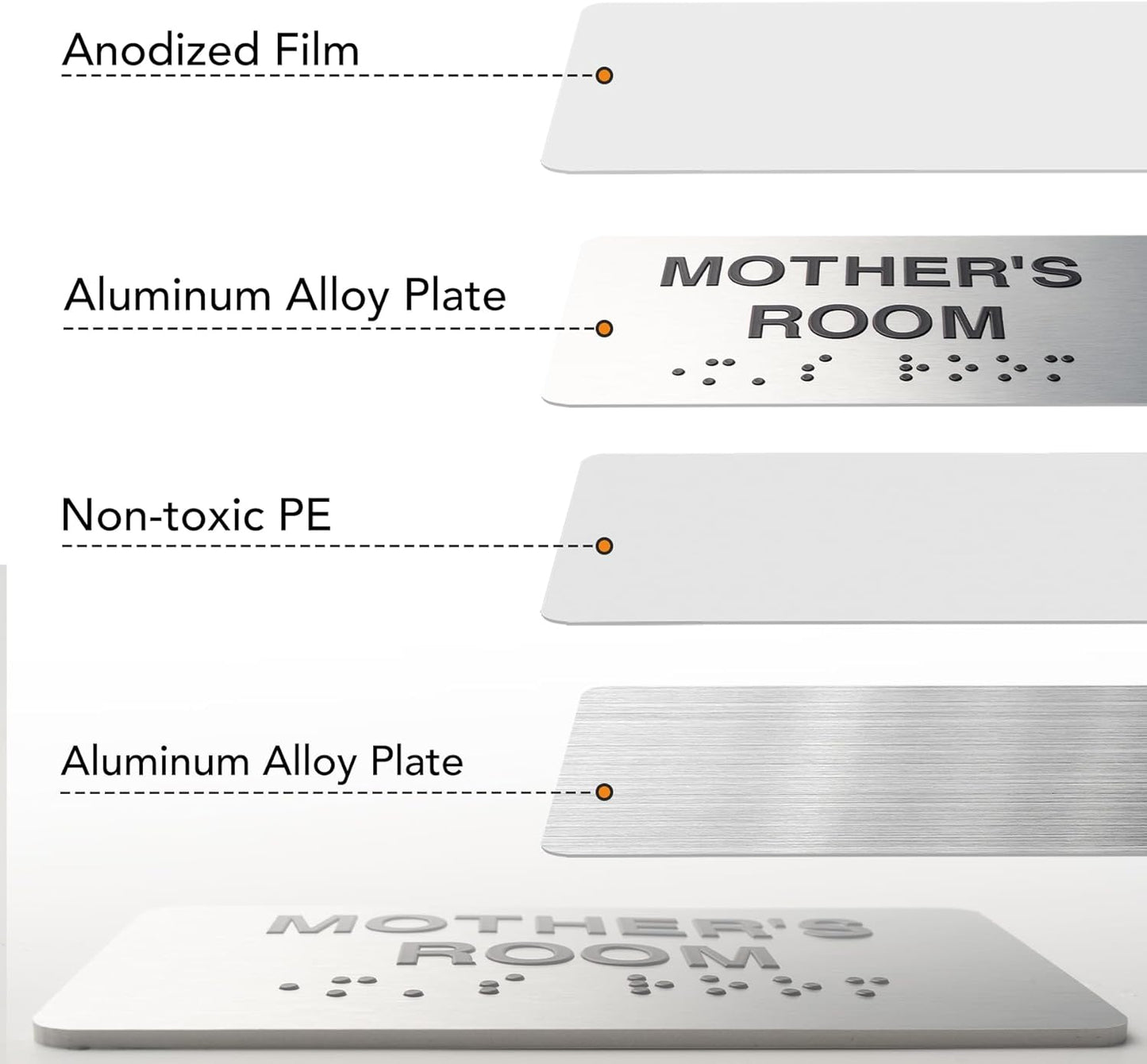 Mothers's Room Signs for Business and Office Sign, ADA Signs with Raised Text & Grade 2 Braille, Easy Installation with Adhesive Pad – Brushed Aluminum/Silver