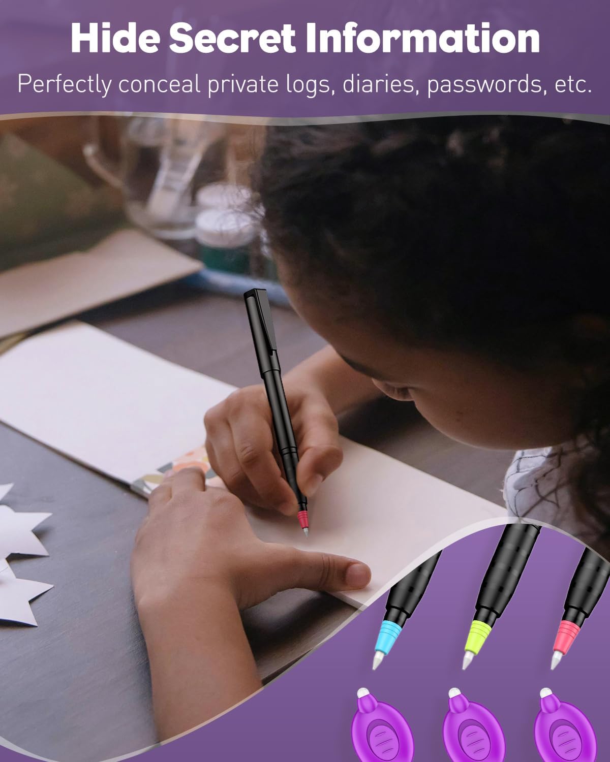 Uniclife 6 Pcs Invisible Ink Pen with 6 Pcs UV LED Keychain Flashlight, Spy Pen, Disappearing Ink Magic Pen for Secret Notes, Magic Spy Marker with Purple Light for Christmas Halloween Holiday Present