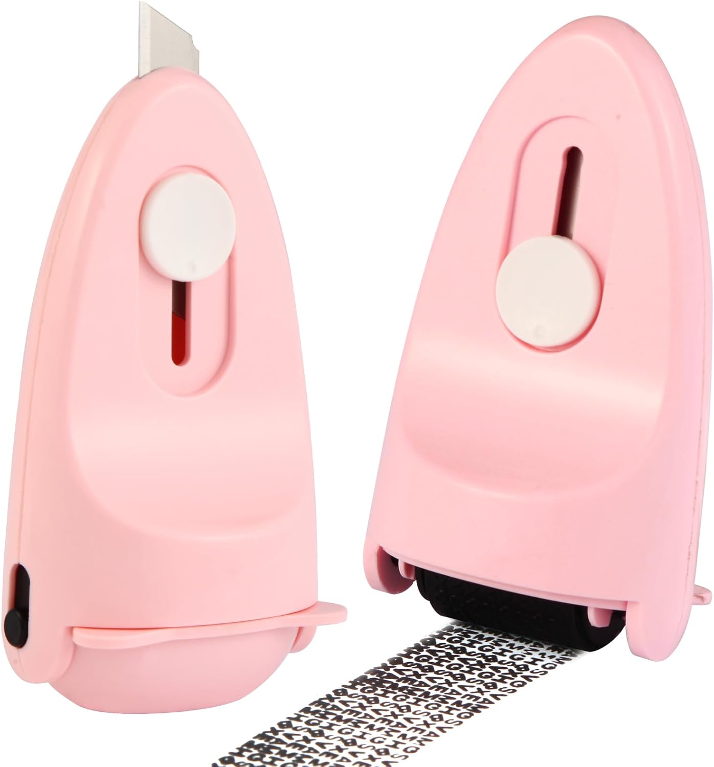 Identity Privacy Protection Roller Security Stamp 2-Pack - Guard Your ID with Adjustable Ink, Built-in Cutter & Flip Cover Design, Compact Security Tool for Document & Mail Privacy (Pink)