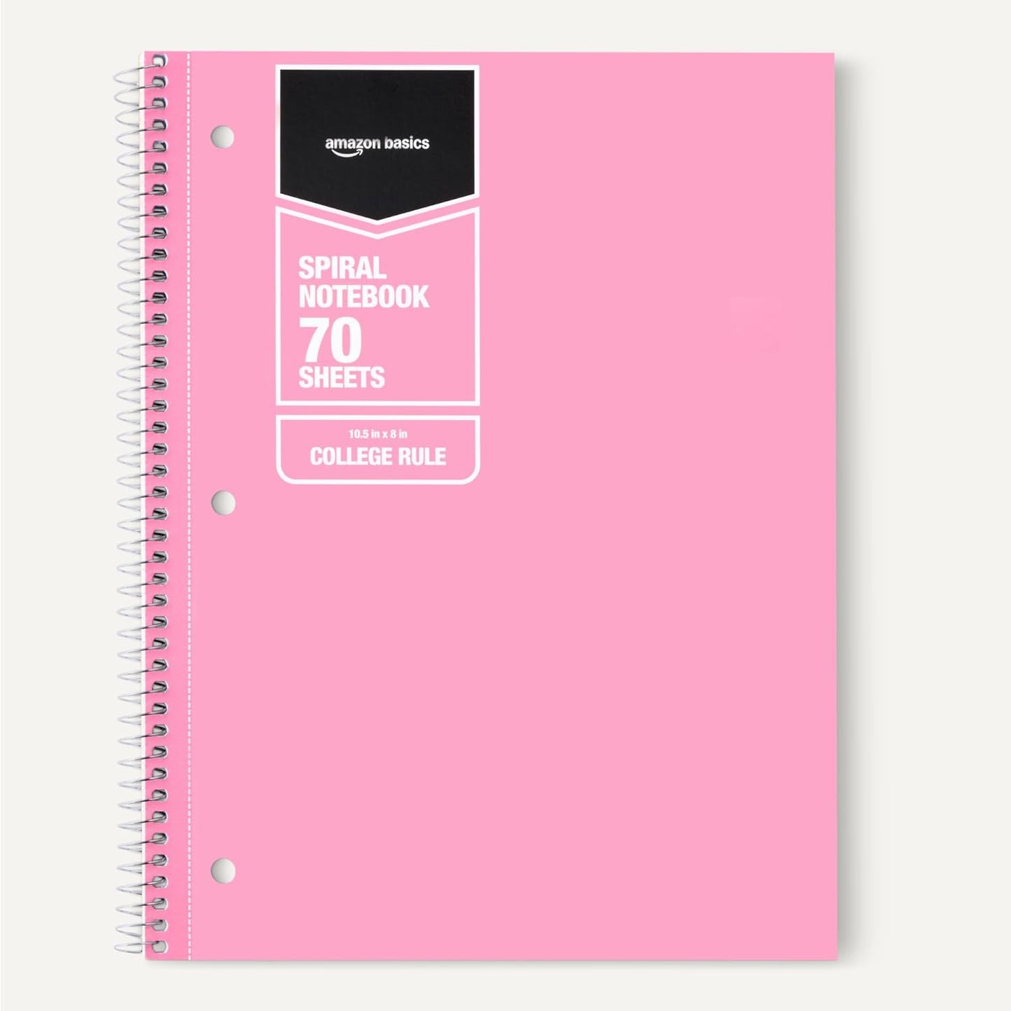 Amazon Basics College Ruled Spiral Notebook, 70 Sheets, 10.5" x 8", 5 pack, Assorted Pastel Solid Colors