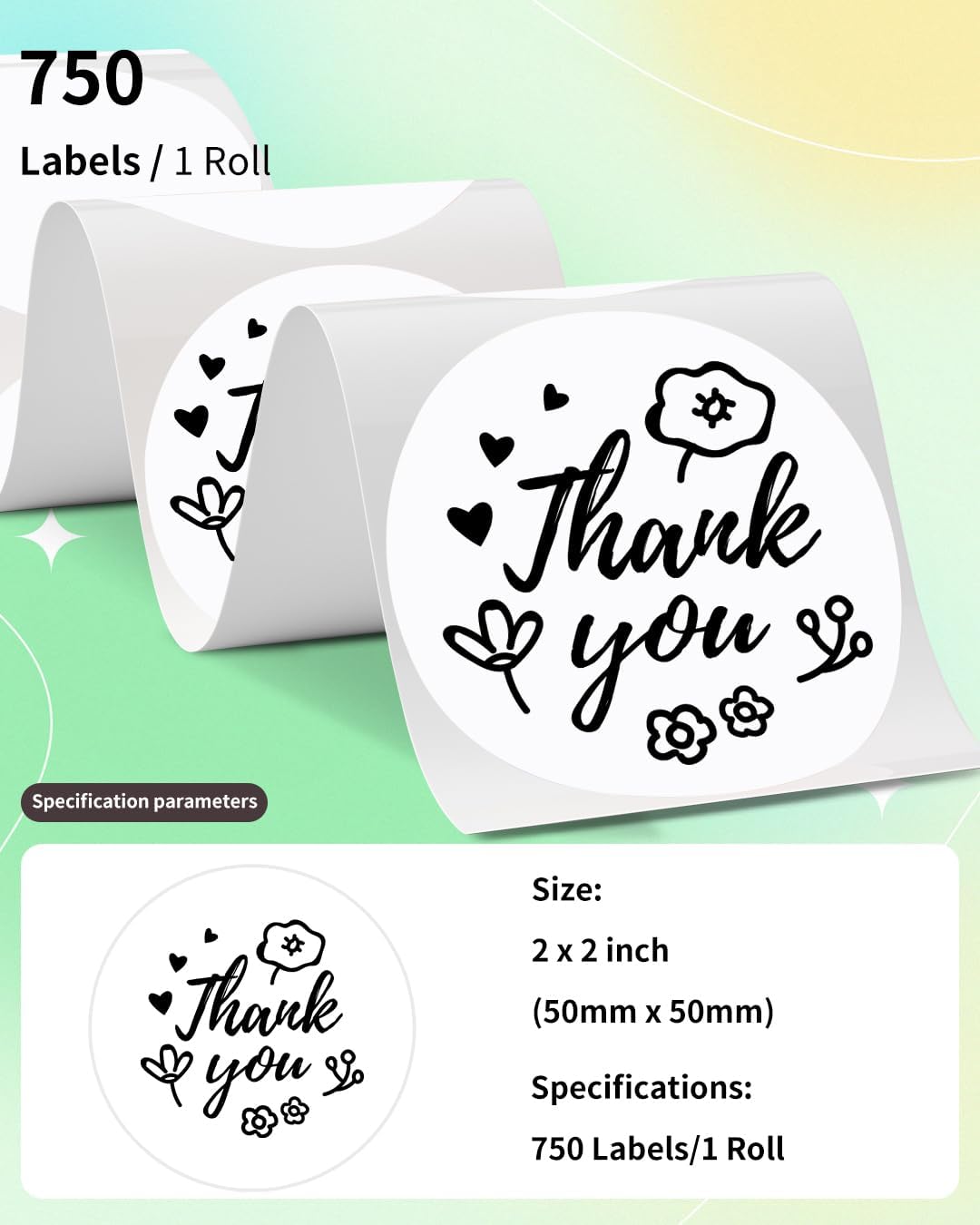 Phomemo 2" White Round Label Stickers Roll for 4X6 Thermal Label Printer for Small Business Supplies - Commercial Grade Thermal Labels for Custom Stickers Personalized & Business Logo - 750pcs / Roll