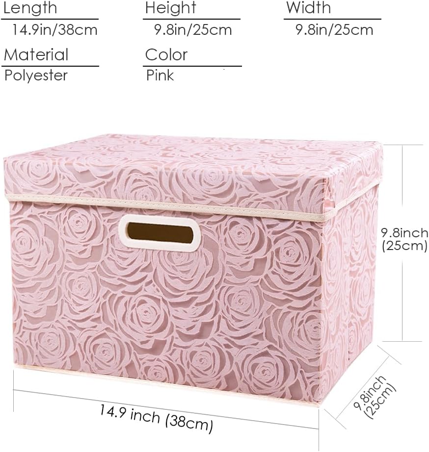 PRANDOM Collapsible Storage Boxes with Lids Fabric Decorative Storage Bins Cubes Organizer Containers Baskets with Cover Handles Divider for Bedroom Closet Living Room 14.9x9.8x9.8 Inch 1 Pack