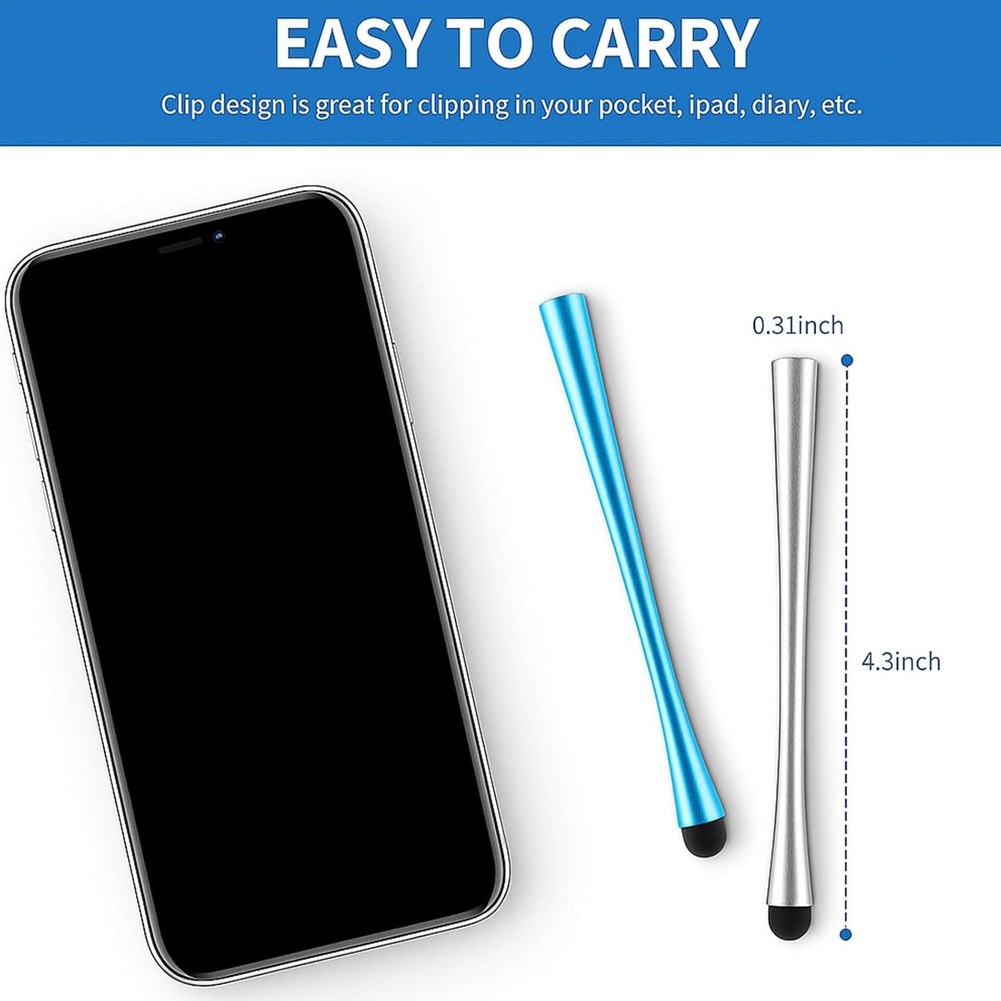 Outus 8 Pcs Slim Waist Stylus Pen for Touchscreen, Stylus Pen with Rubber Tips - Compatible with Ipad, iPhone, Android, 8 Additional Replaceable Fiber Tips