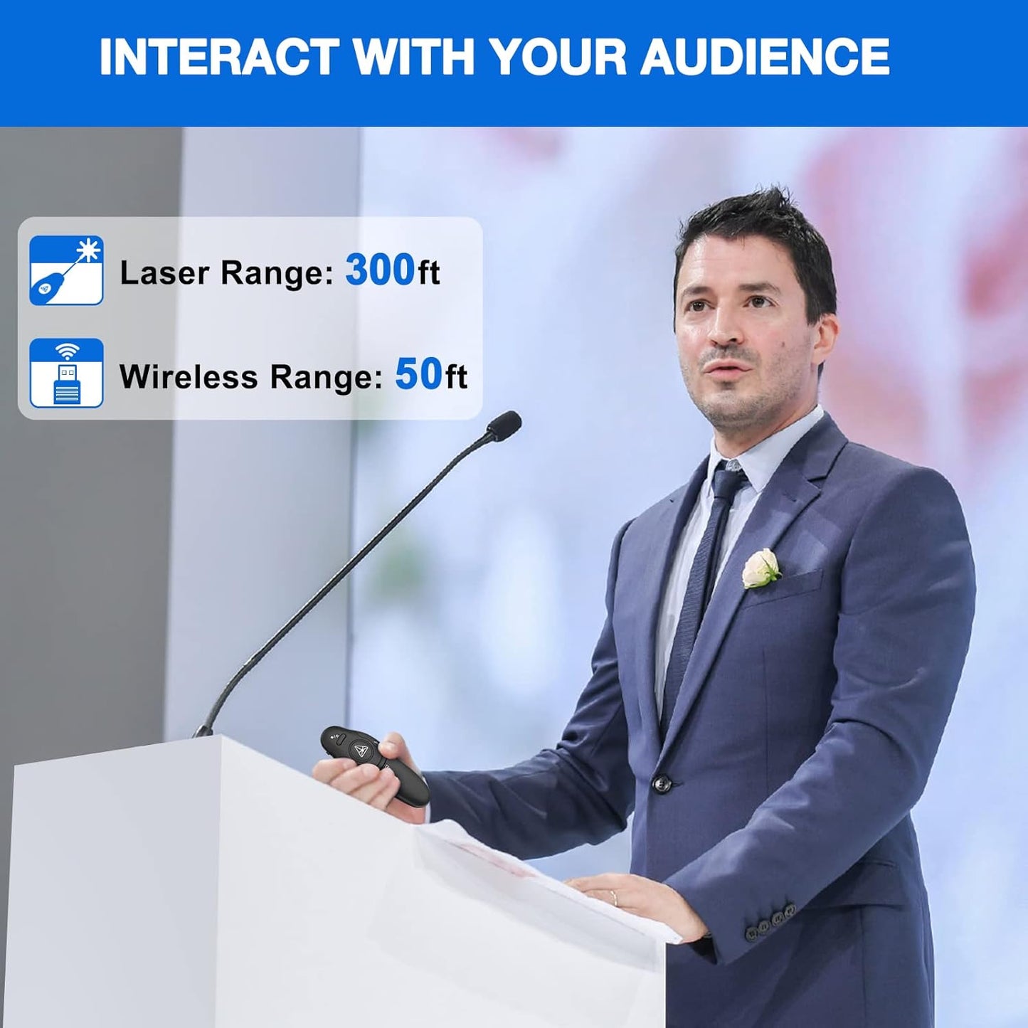 Rechargeable Presentation Clicker Wireless Presenter Remote USB Control Powerpoint PPT Clicker, Red Laser Pointer RF 2.4GHz Presenter Remote Slide Advancer for Computer/Laptop/Mac/Keynote