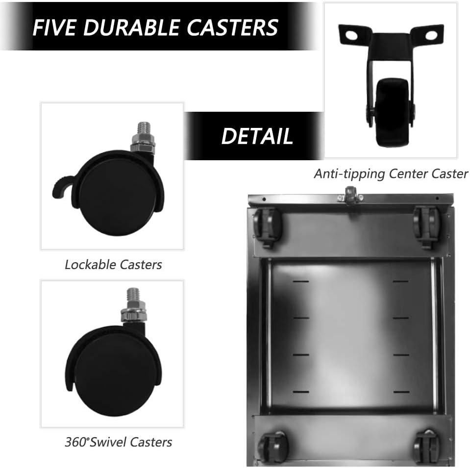 Superday Black 3 Drawer Mobile File Cabinet, Metal Rolling Vertical File Cabinet with Drawers, Small Under Desk Lateral Cabinet for Office and Home, Fully Assembled Except Wheel(B)
