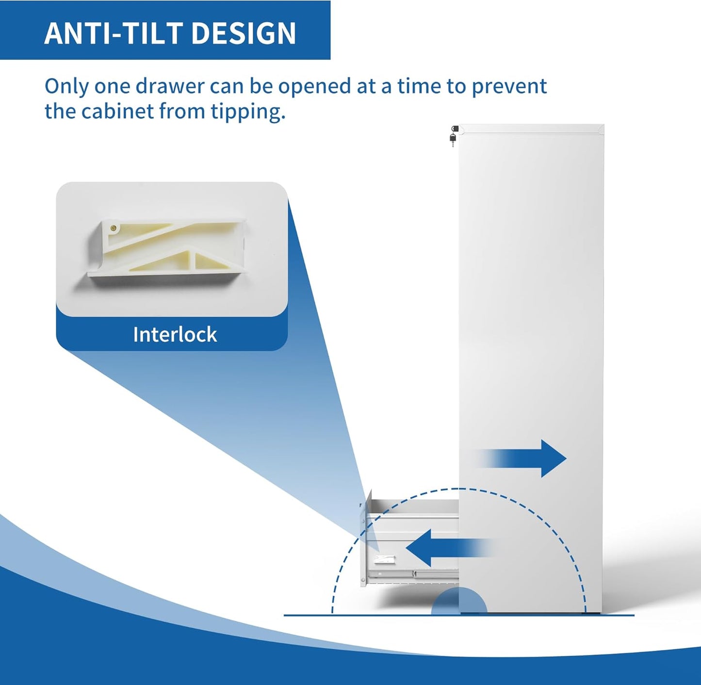 5 Drawer File Cabinet with Lock, Vertical Filing Cabinets for Home Office, Locking File Cabinet Hanging Files for A4/ Legal/Letter, Require Assembly, White