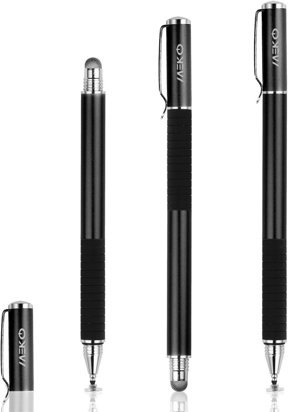 MEKO(2 Pcs)[2 in 1 Precision Series] Disc Stylus/Styli for All Touch Screen Devices Bundle with 4 Replaceable Disc Tips, 2 Replaceable Fiber Tips- (Black/Silver)