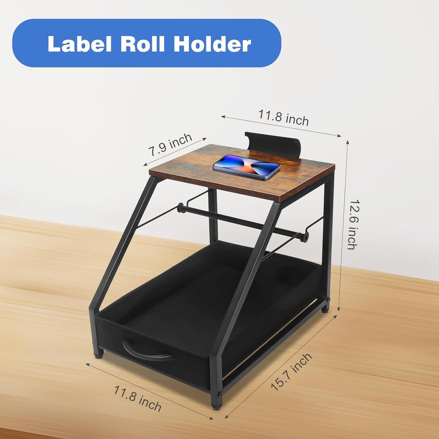 Thermal Printer Stand with Drawer, Desktop Label Holder for Rolls and Fan-Fold Labels, Organizer for 4x6 Shipping Label Printer - Home Office & Small Business Essentials
