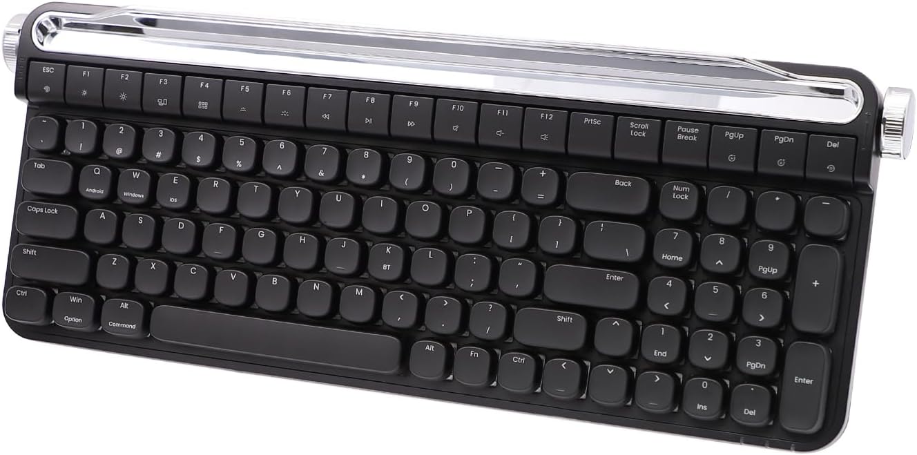 ACTTO B705 Retro Mechanical Keyboard, Bluetooth, Vintage Style with LED Backlight, 100 Keys, Gaming Keyboard for Windows/macos/iOS/Android, Blue Switch (Black)