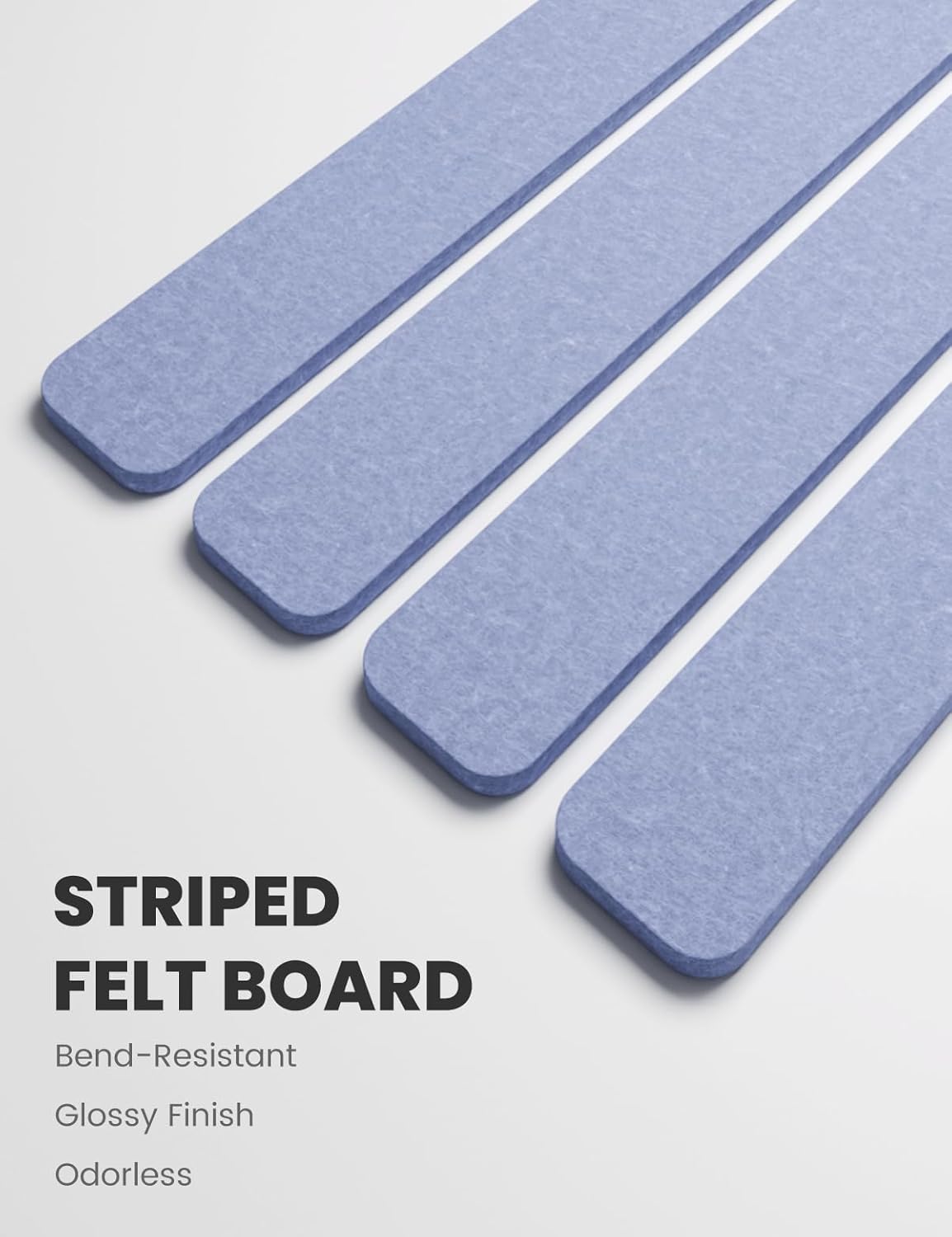 Cork Board Alternative Felt Strip Board 8-Pack 13"x2", Office Pin Board with 50 Push Pins, Adhesive Install for Bedroom Door & Home Office(Soft Periwinkle)