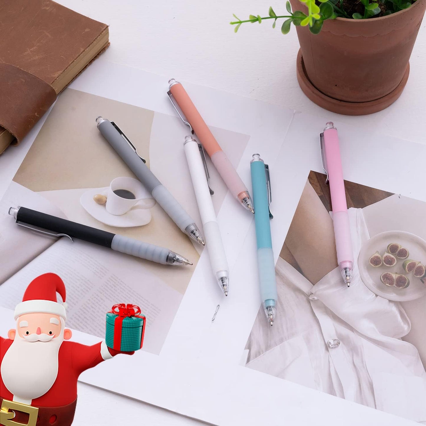 Linbsunne Ballpoint Pens Medium Point 1mm Black Ink Work Pen with Super Soft Grip Ball Point Pen for Men Women Retractable Office Pens (Silver Clip-6 count)