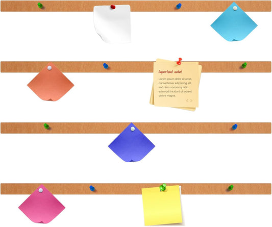 4 Pcs 36" x 1" Felt Cork Strips Bulletin Bar Strip for Wall Bulletin Board Decoration, Notice Board Self Adhesive Cork Wall Decoration, Paste Note, Photo, Schedules, Office Home Decor(Brown)