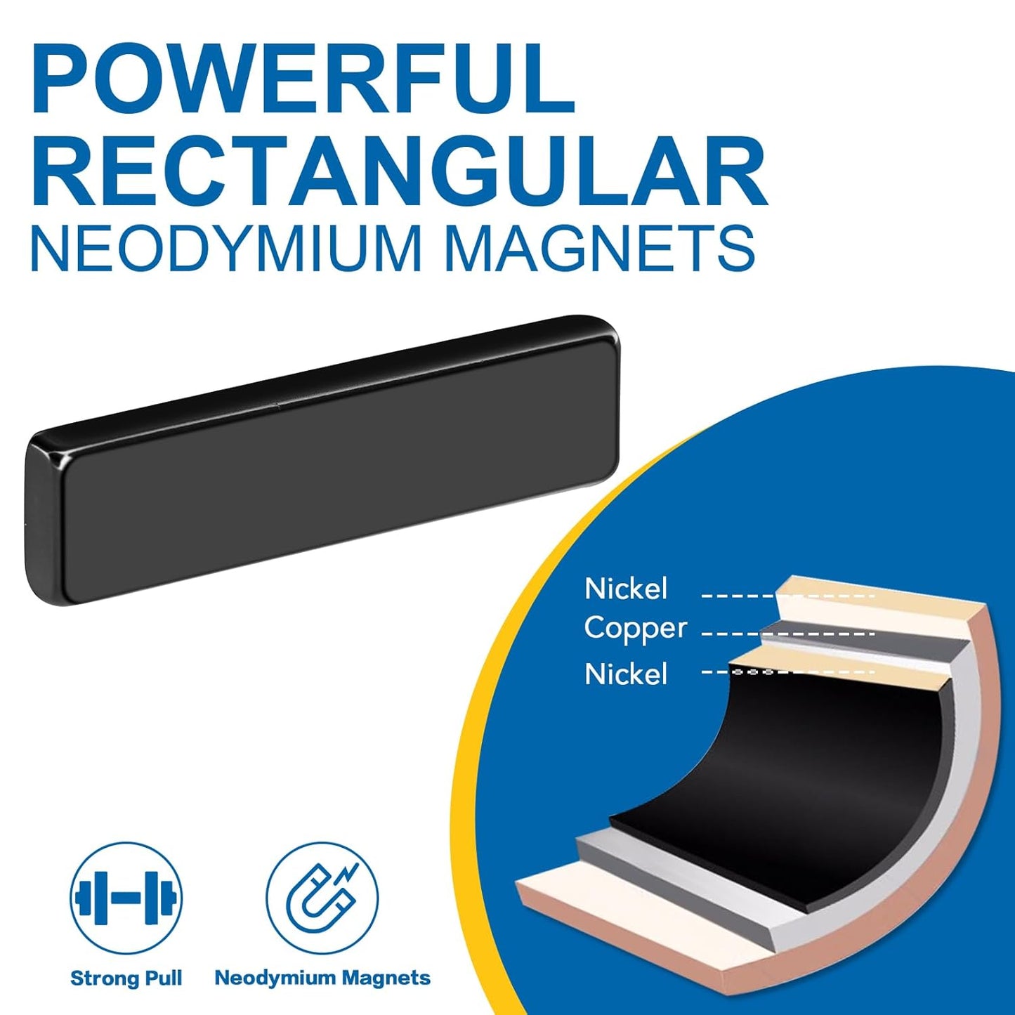 LOVIMAG Powerful Rare Earth Magnets, Refrigerator Magnets with Double-Sided Adhesive, Black Heavy Duty Magnet for Cabinet Doors, Fridge, Classroom, Grill, Garage, Kitchen - 40x10x5 mm,Pack of 6