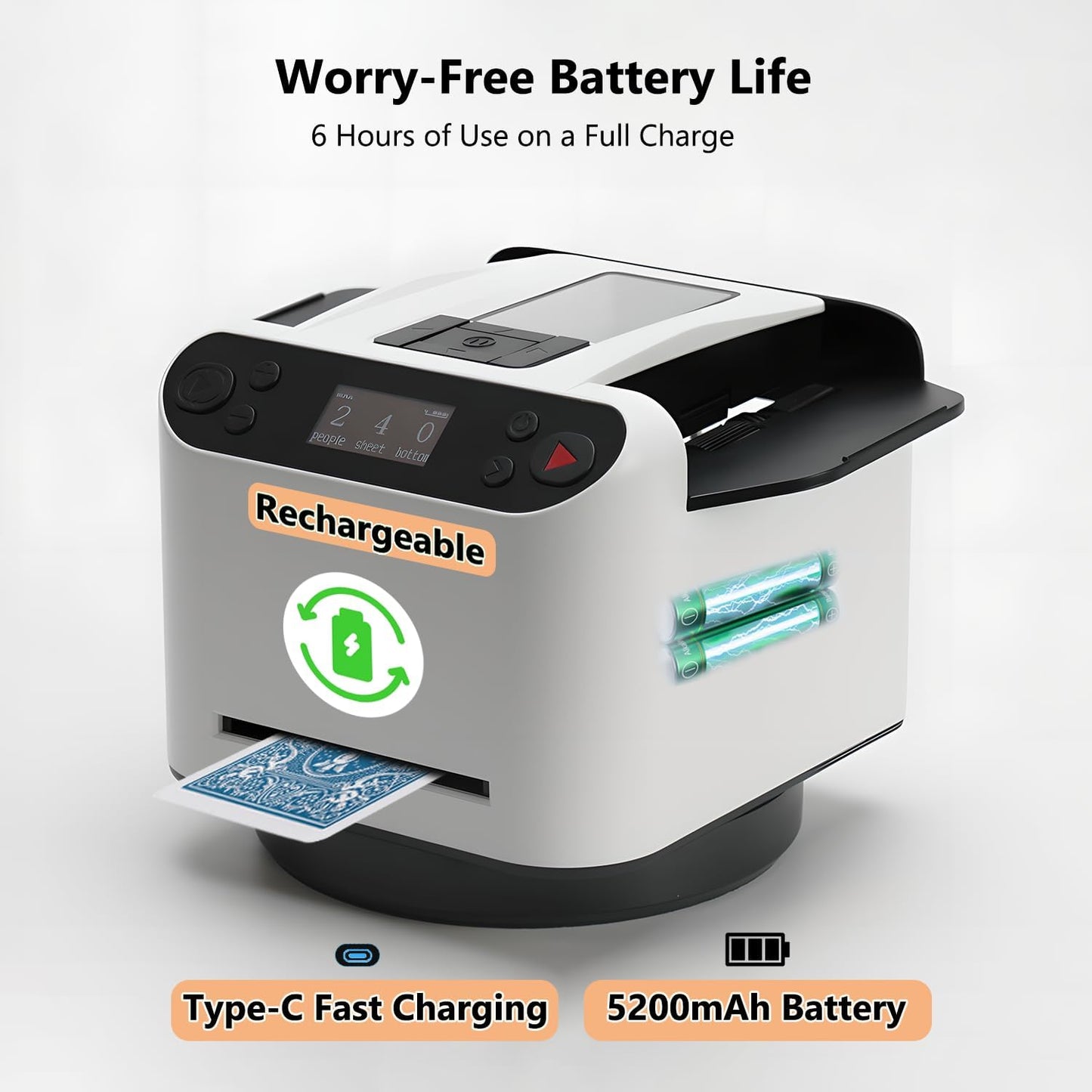 5th All in One Card Shuffler and Dealer | Hands Free Shuffling or Dealing | One-Touch Deal After Shuffle| RC Card Calling| Multi-Card Dealing and More - White, Woks with UNO, Poker, More