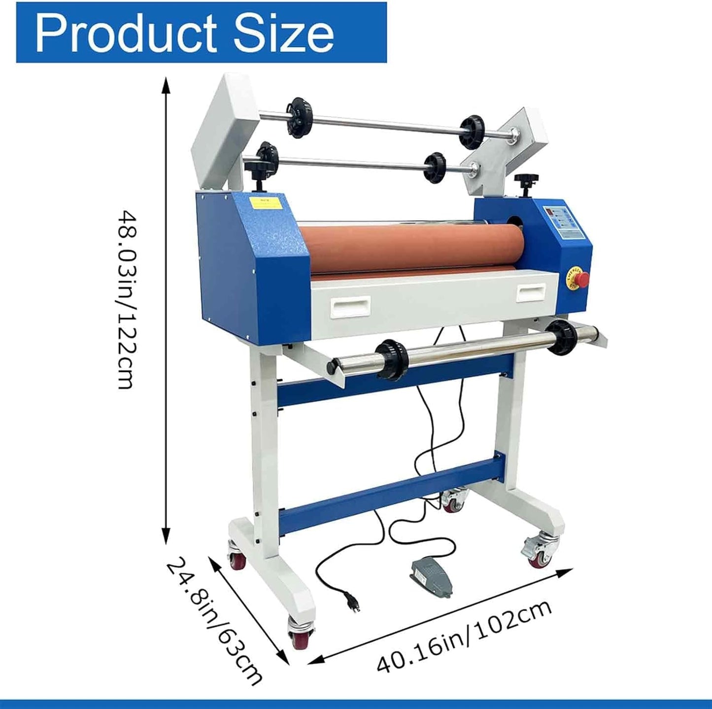 25in(635mm) 110V Semi-auto Cold Laminating Machine with Soft Rubber Roller, Electric/Manual, Adjustable Speed Laminator with Foot Pedal, 1" Maximum Laminating Thickness