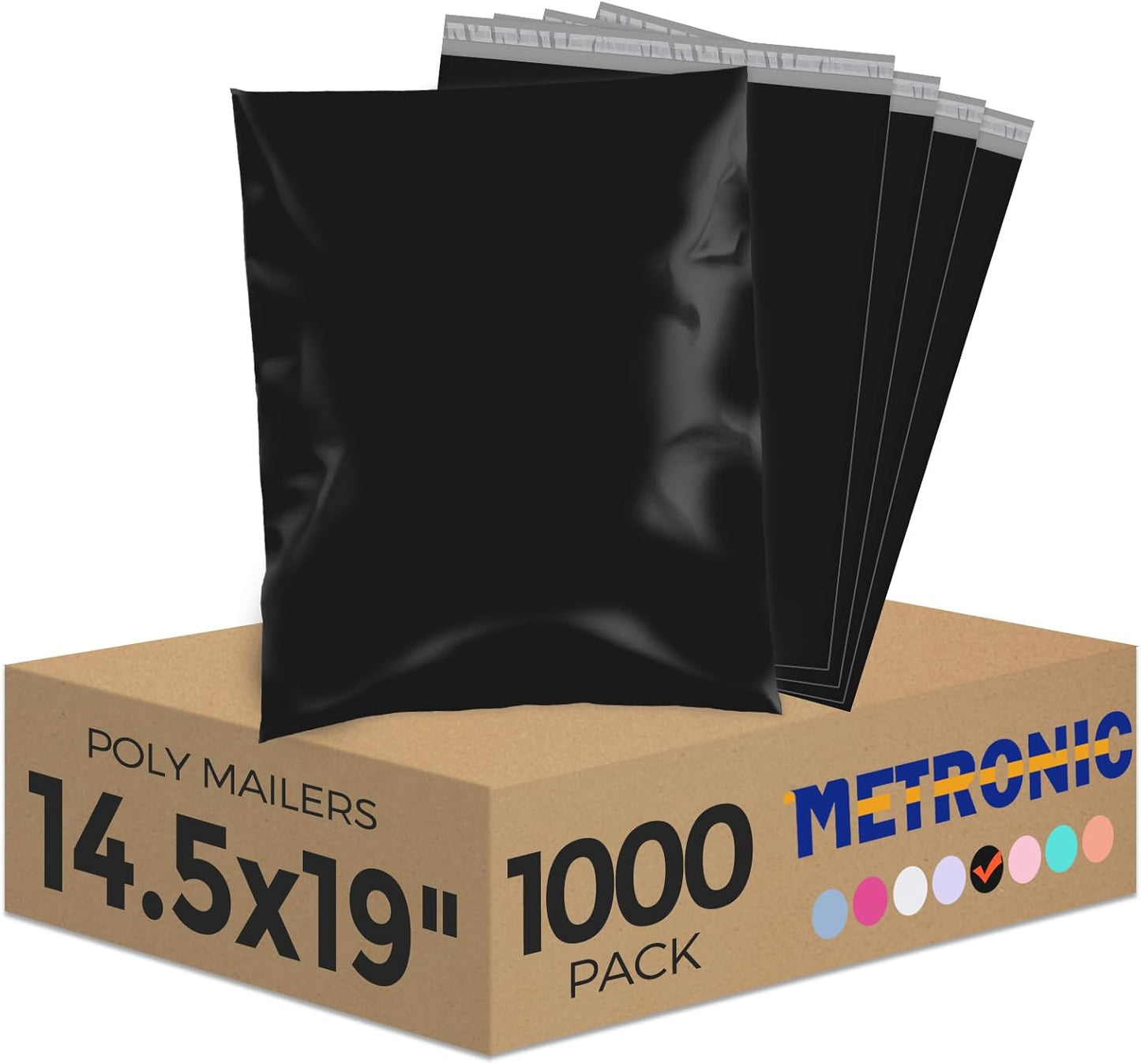 Metronic 1000PC Poly Mailers 14.5x19, Sturdy Shipping Bags for Small Business, Waterproof Mailers Poly Bags, Strong Adhesive Shipping Envelopes for Clothing, Efficient Mailing Envelopes in Black