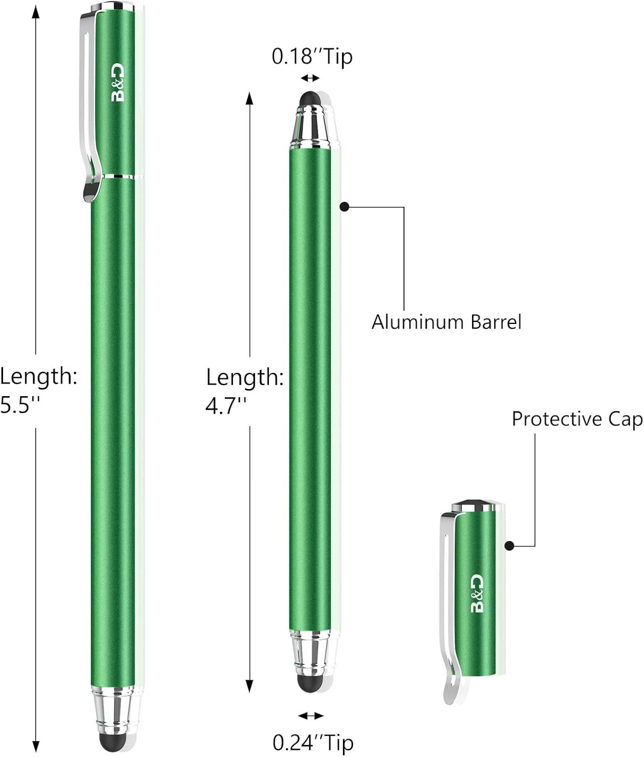 Stylus Pens for Touch Screens, Bargains Depot (2 Pcs) 2-in-1 Stylus Pens for iPhone, iPad, Samsung Galaxy, Tablet with 20 Replacement Rubber Tips -Purple/Green