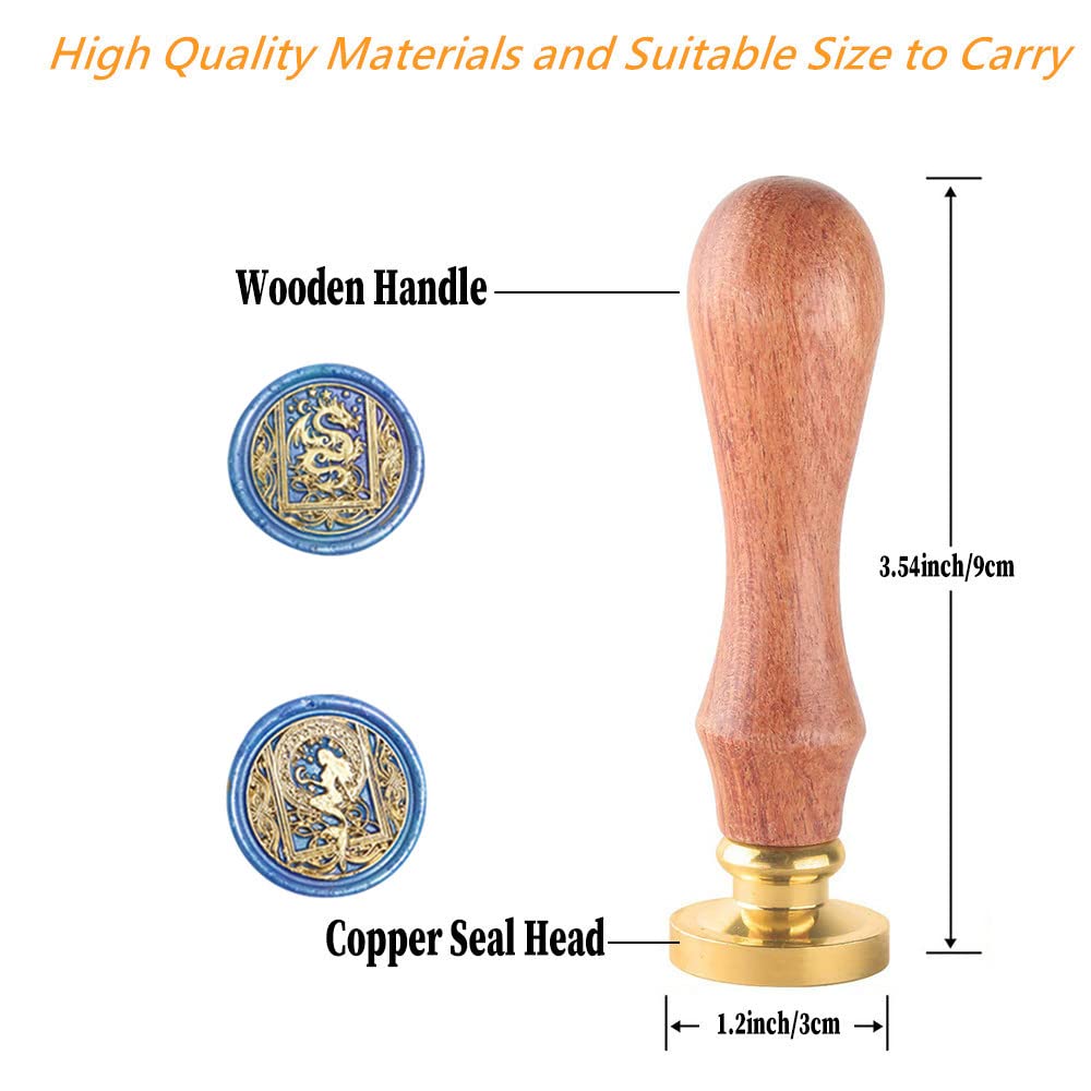 Animal Wax Seal Stamp Set with 7 Removable Brass Heads and 1 Wooden Handle - Dragon, Mermaid, Peacock, Cat Designs for Wedding Invitation Envelopes