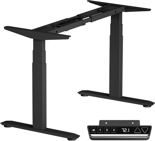 Okin Standing Desk Frame 3 Stage Dual Motor, Electric Stand Desk Legs Workstation up to 49.2",T-Shaped 270lb Load Adjustable Standing Computer Desk Base 43.3-71" for Home and Office,Black