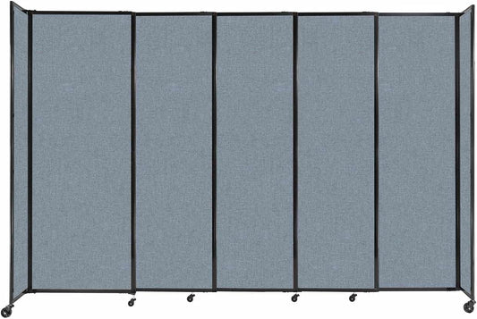 Versare Straightwall Sliding Portable Wall Partition | Freestanding Office Dividers | Locking Wheels | Temporary Room Separator | 11'3'' Wide x 7'6'' Tall Powder Blue Fabric Panels