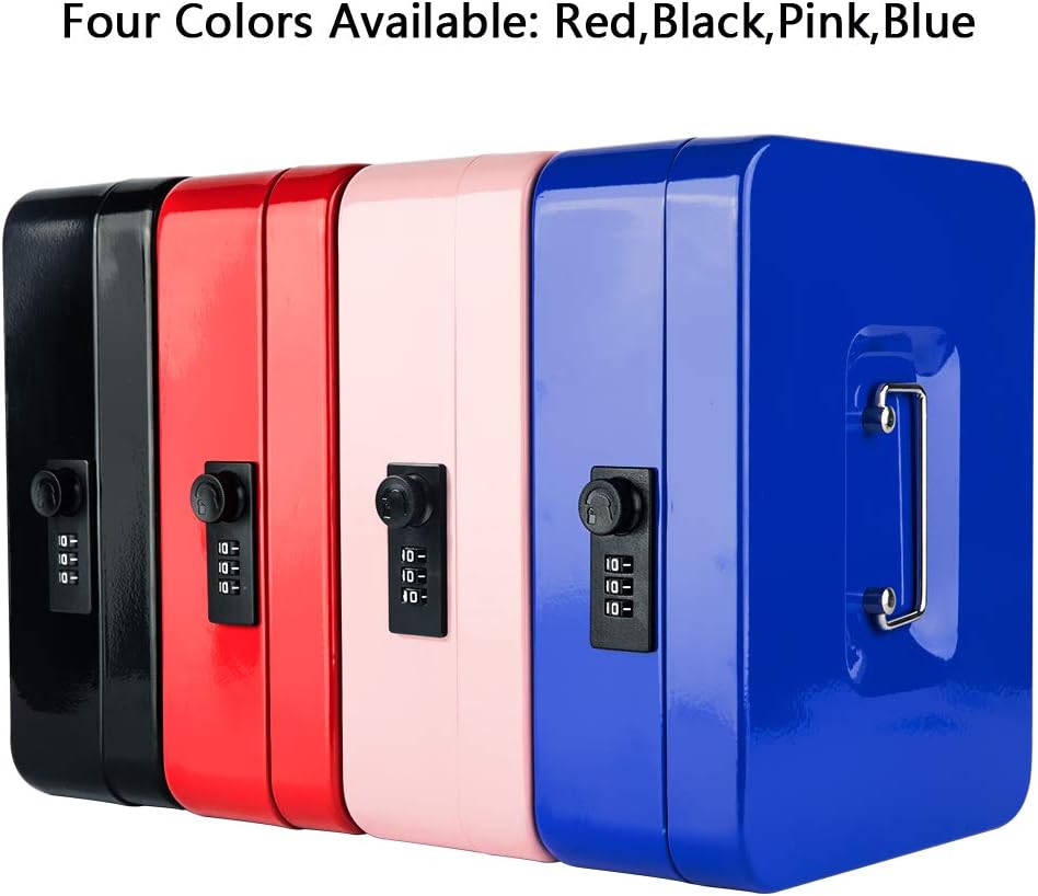 KYODOLED Cash Box with Combination Lock,Safe Metal Box for Money,Storage Lock Box with Money Tray,7.87"x 6.30"x 3.54" Blue Medium