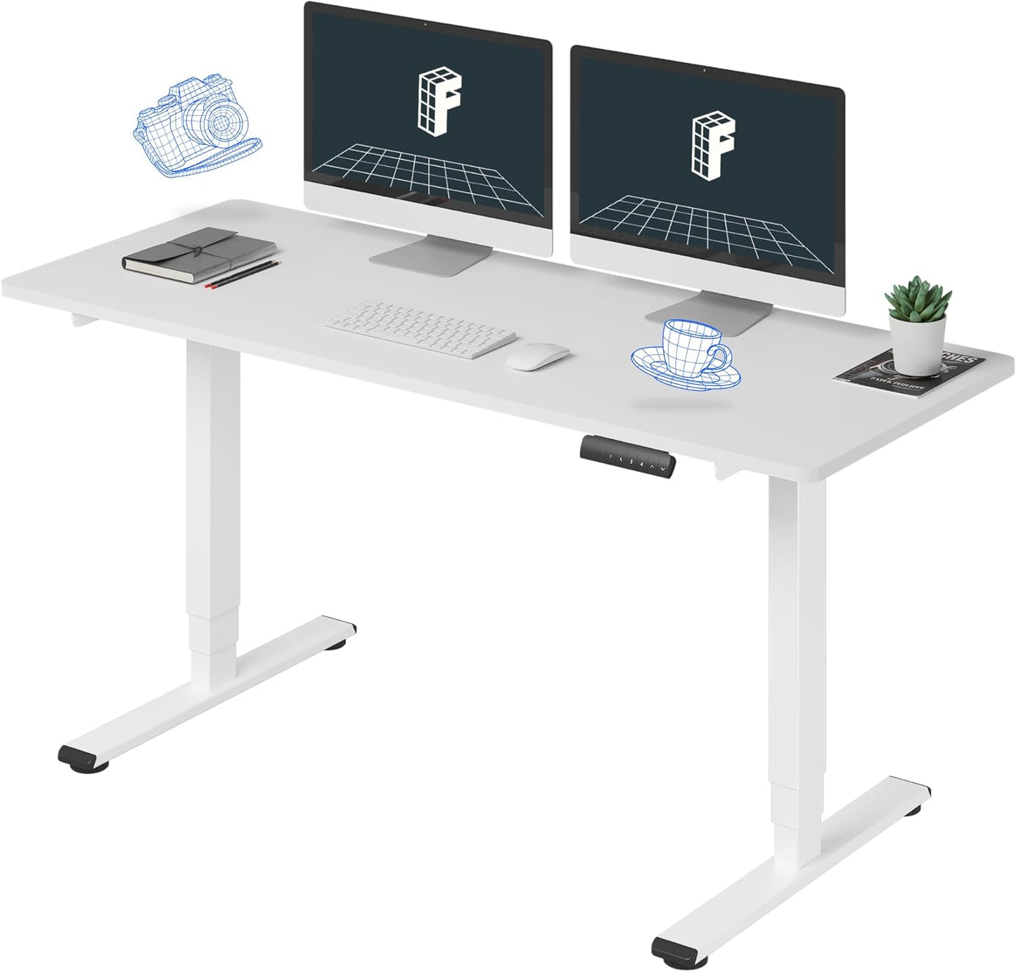 FLEXISPOT E6 Essential Standing Desk 3 Stages Dual Motor Electric 60x24 Inch Whole-Piece Board Height Adjustable Electric Sit Stand Desk(White Frame + White Desktop, 2 Packages)