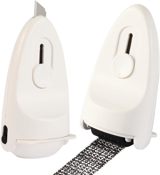 Identity Privacy Protection Roller Security Stamp 2-Pack - Guard Your ID with Adjustable Ink, Built-in Cutter & Flip Cover Design, Compact Security Tool for Document & Mail Privacy (White)