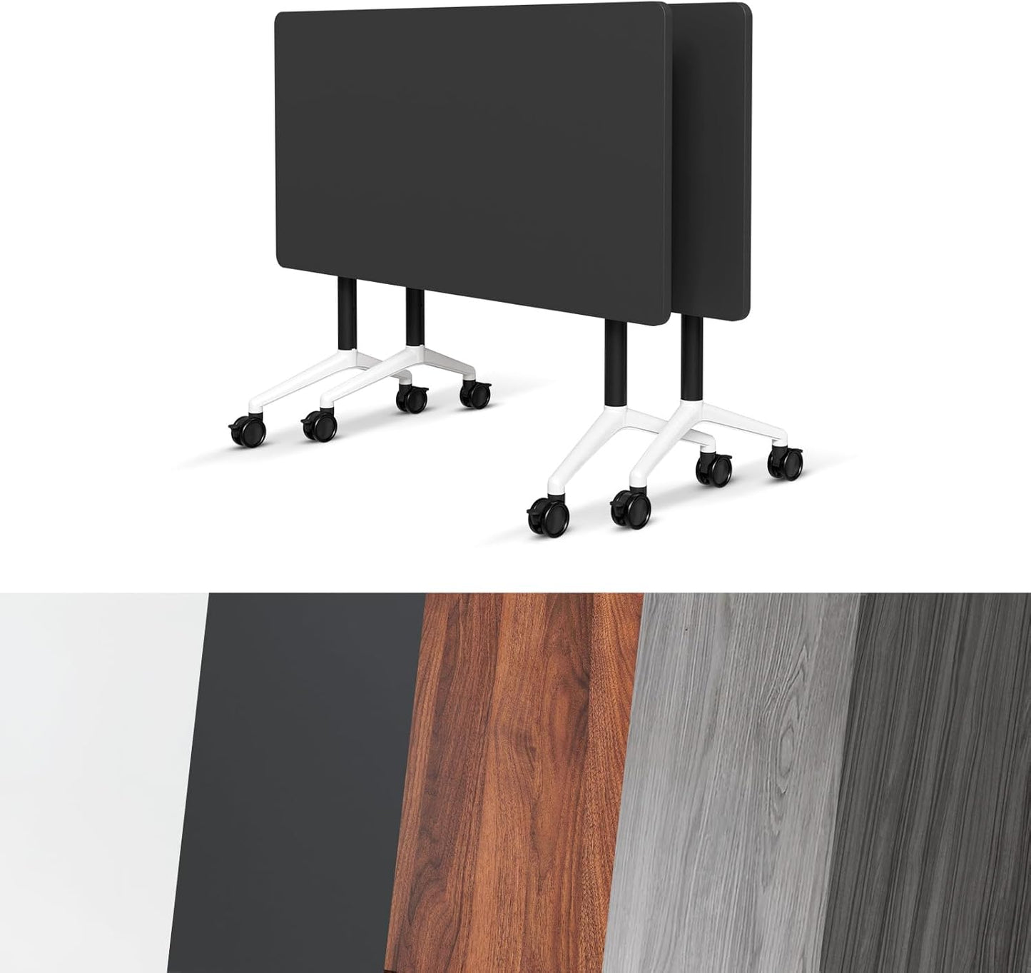 Conference Room Table, Folding Conference Tables,Thicken Grey Tabletop,Flip Top Wooden Seminar Meeting Room Table for Conference Room Offices (2, Black, 55.1”)