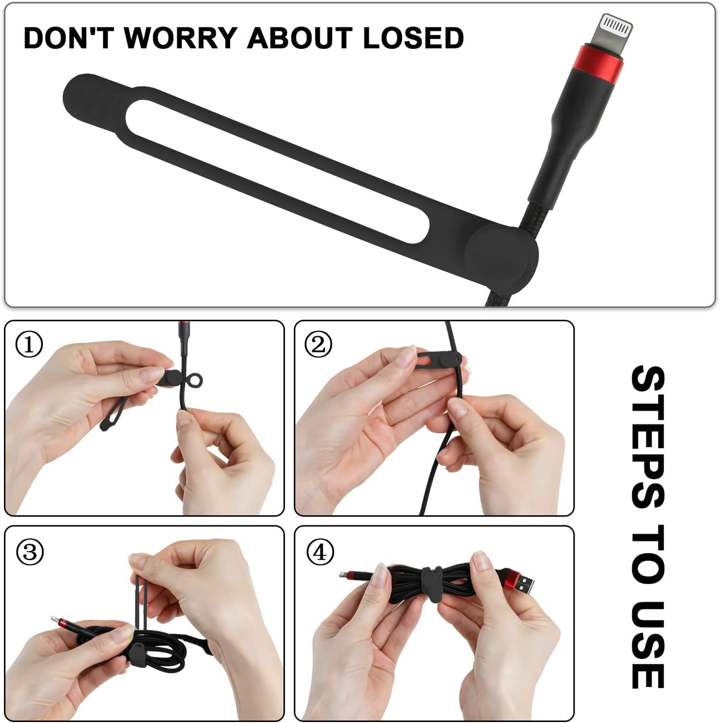 Nearockle 24Pcs Silicone Cable Straps Cord Organizer for Bundling Earphone, Phone Charger, Computer Cords, Reusable Cable Ties Wire Organizer in Home,Office,Kitchen,School (4 Colors)