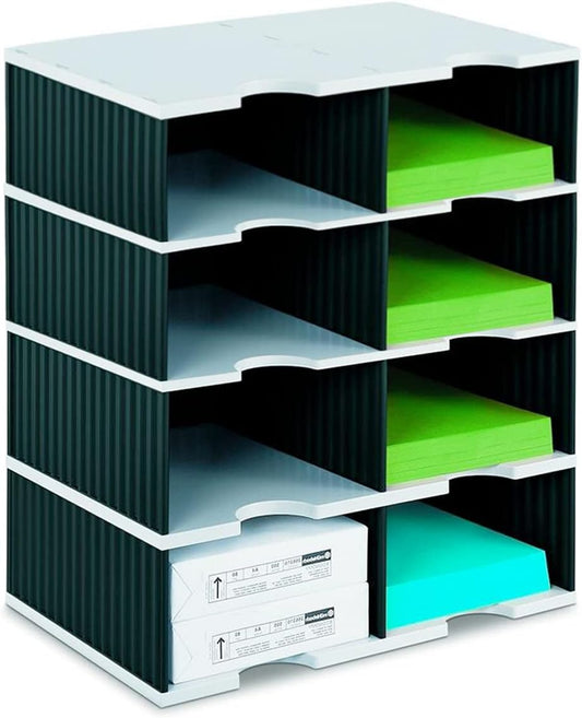 Ultimate Office TierDrop Jumbo 8-Compartment High-Wall Sorter - Sorts Documents, Forms & Mail - Durable Construction Features Expandable, Modular, No-Tool Assembly Design (Gray w/Black)