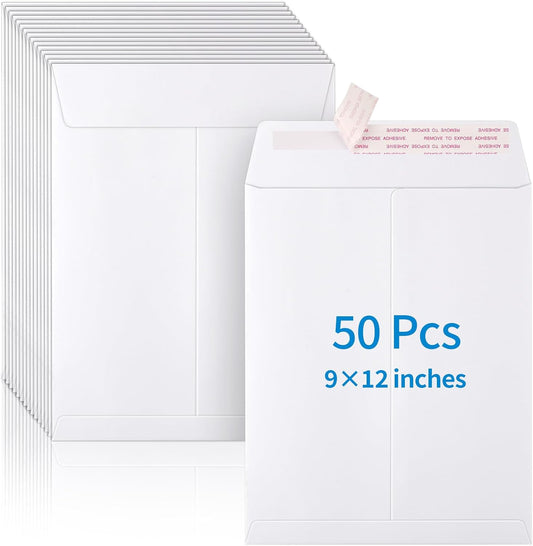 50 Pack Catalog Envelopes Self Seal, 9 x 12 Inches Catalog Mailing Envelopes,White Manila Envelopes for Mailing, Organize, Storage, Home, Office