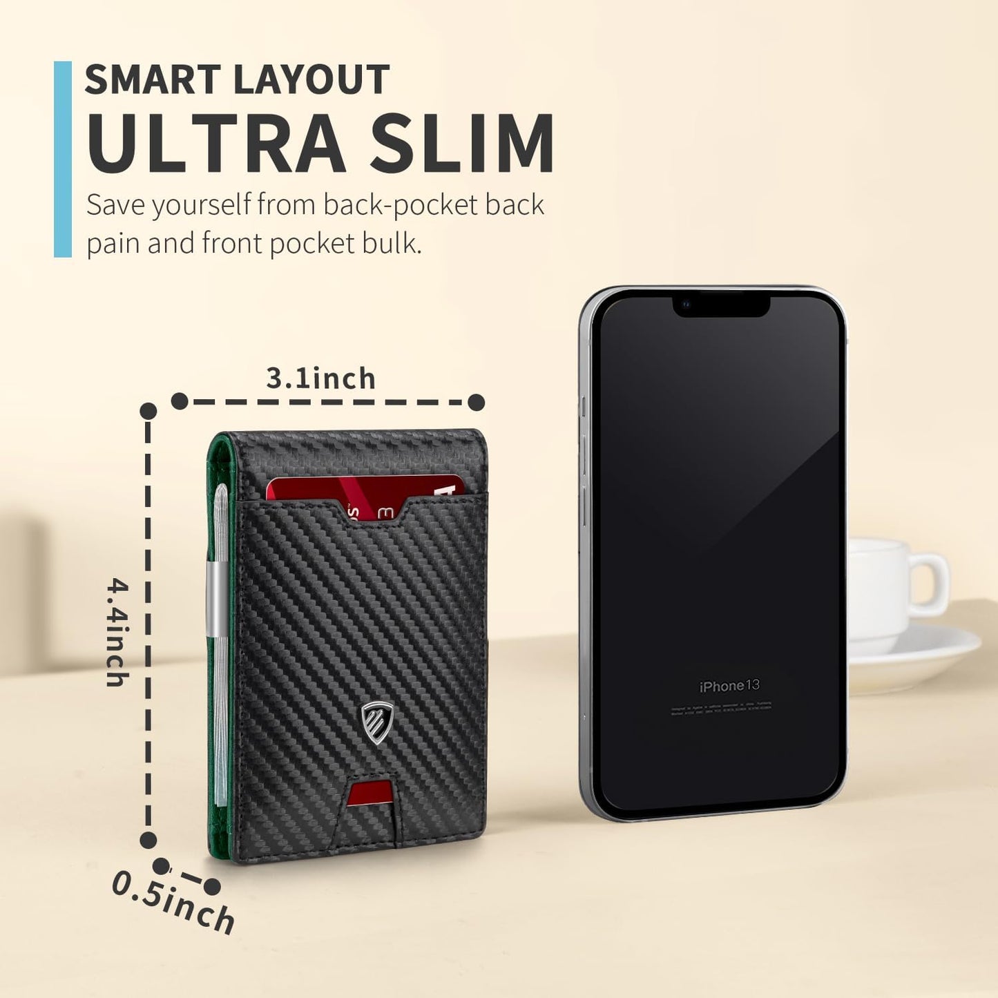 RUNBOX Mens Slim Wallet with Money Clip RFID Blocking Bifold Credit Card Holder for Men with Gift Box