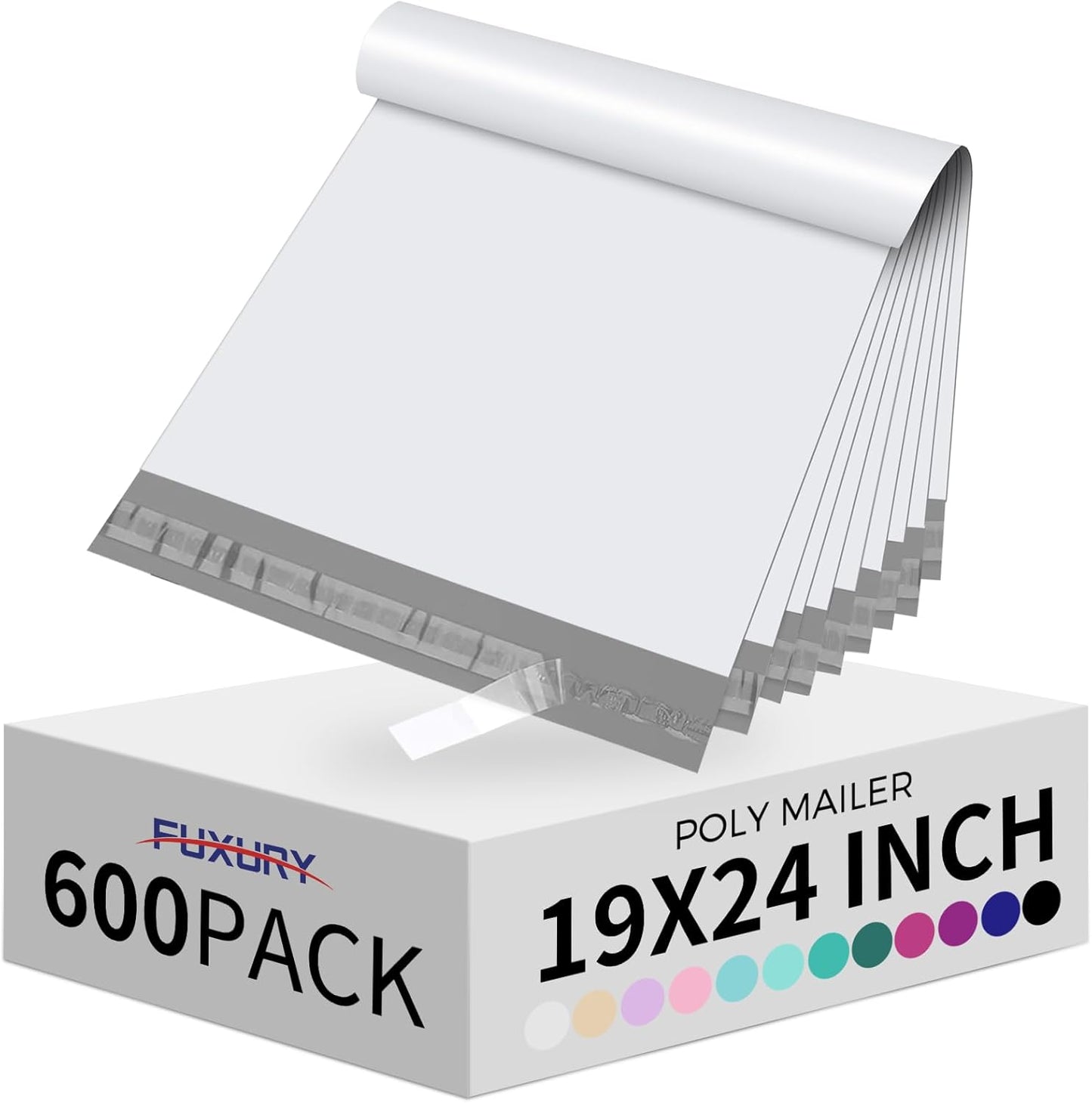 Fuxury Poly Mailers 19x24 Inch 600 Pack, Bulk Shipping Bags for Clothing, Strong Adhesive Shipping Envelopes for Small Business Suppliers,Waterproof Mailers Poly Bags Mailing Envelopes White