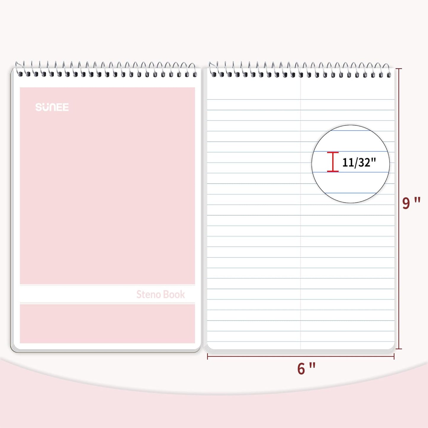 SUNEE 12 Pack Steno Pads 6x9, Gregg Rule, 60 Sheets, 6 Assorted Color Spiral Notebook 6x9, White Paper, Take Notes with Top Spiral Notebook, for School, University, College, Work, Office