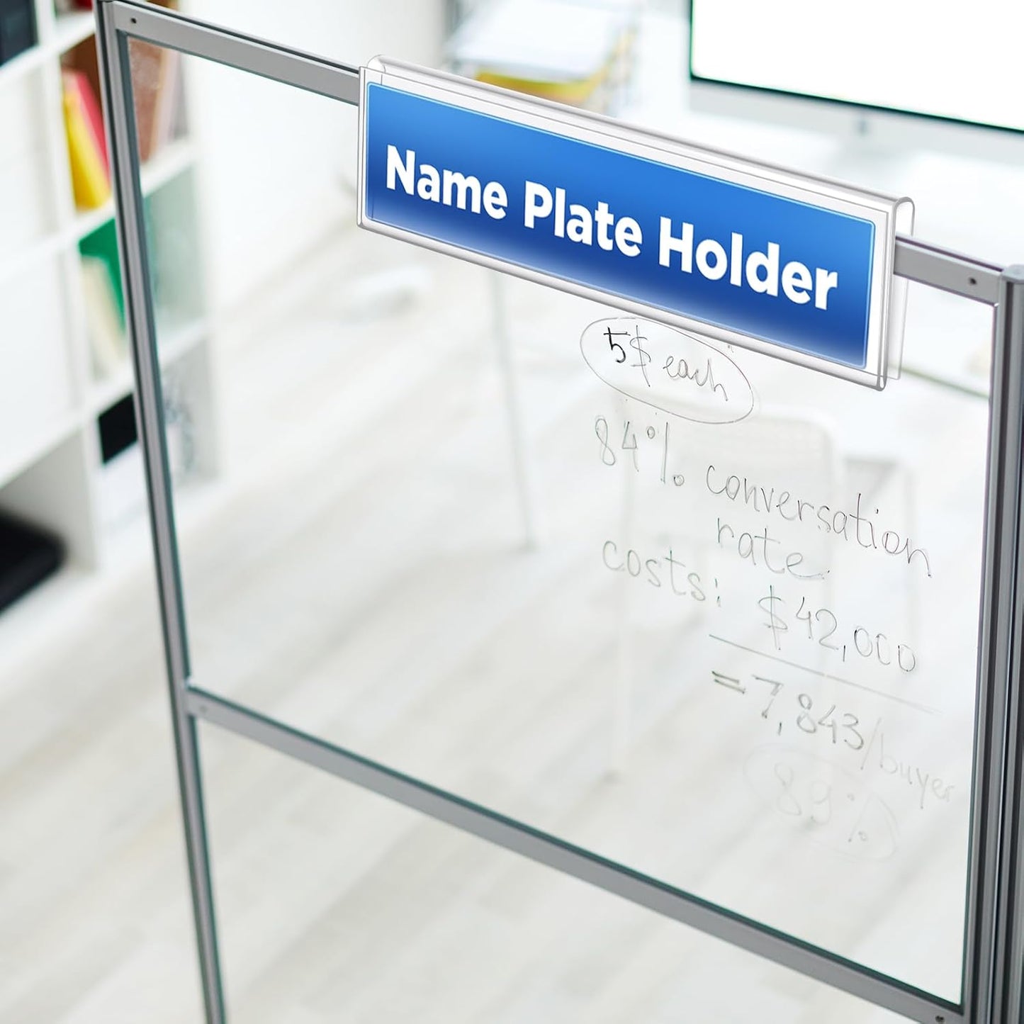 10 Pack Plastic Cubicle Name Plate Holder 8.5" Wide x 2" High Glass Wall Name Plate Holder Clear Acrylic Sign Display Stand for Home Office Business (Suitable for 1/4" Cubicle Wall)