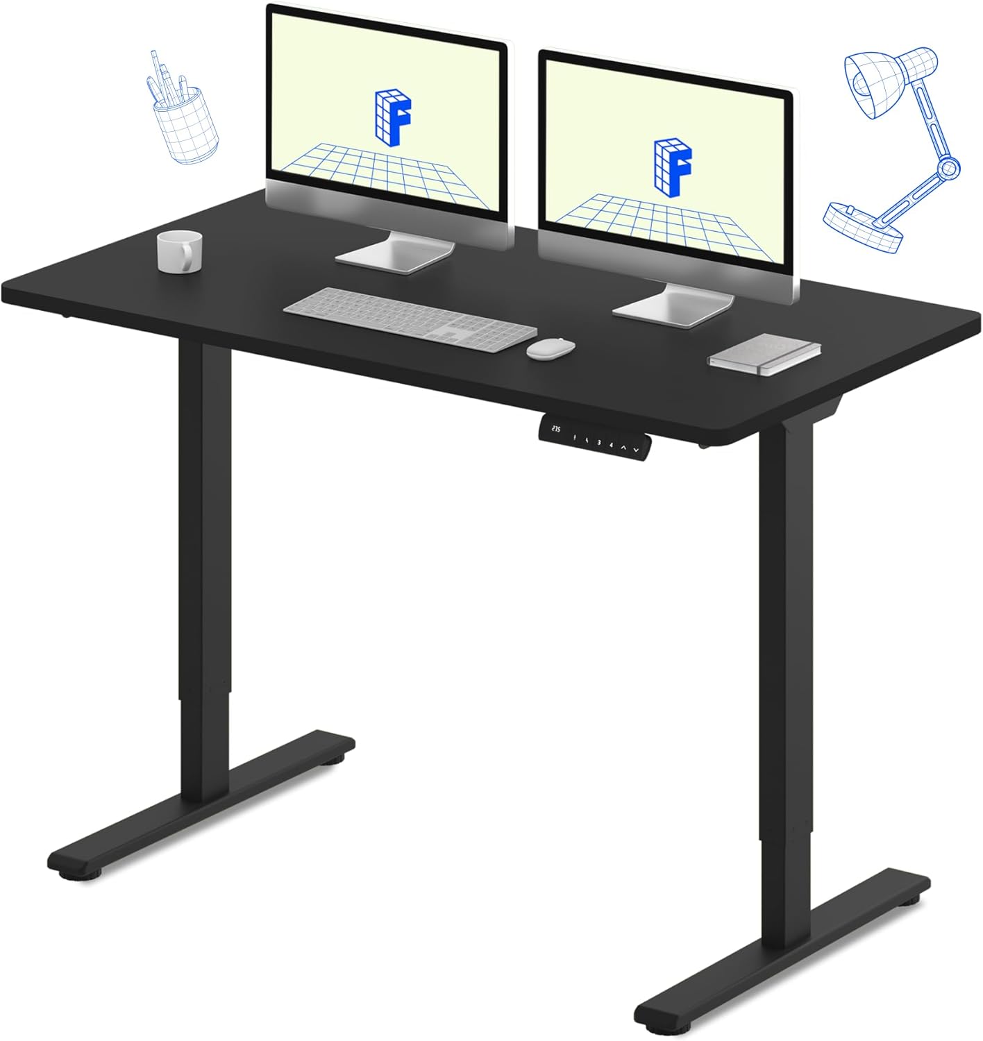 FLEXISPOT E3 Dual Motor Electric Standing Desk 55x28 Inch Whole-Piece Board Height Adjustable Desk Electric Sit Stand Desk (Black Frame + Black Desktop, 2 Packages)