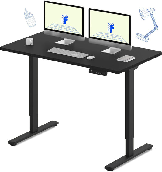 FLEXISPOT E3 Dual Motor Electric Standing Desk 55x28 Inch Whole-Piece Board Height Adjustable Desk Electric Sit Stand Desk (Black Frame + Black Desktop, 2 Packages)